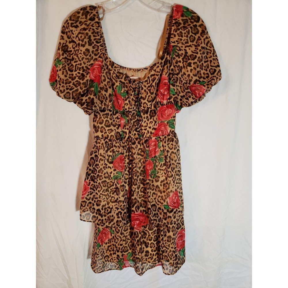 Women's City Studio Floral Animal Print Short Sleeve Dress Size S